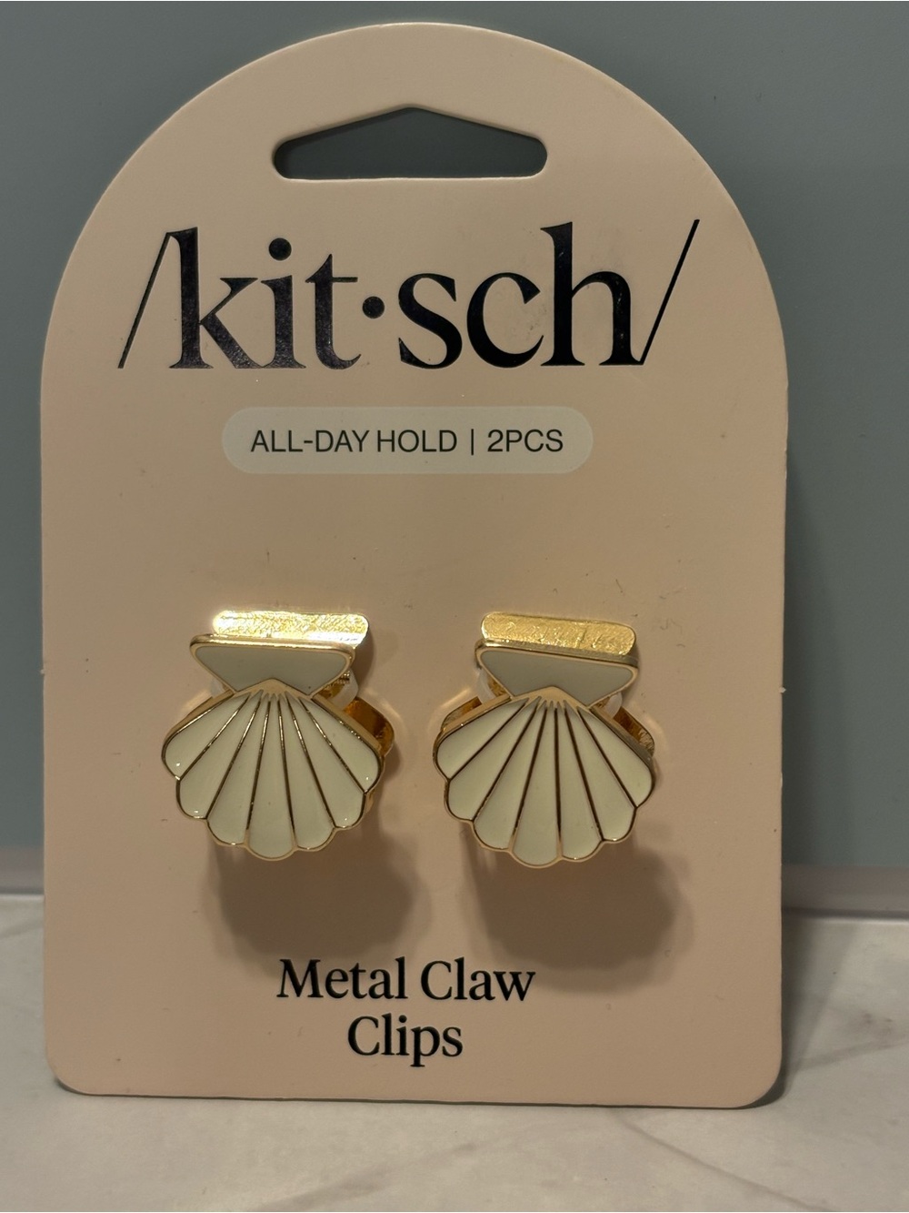 Kitsch White & Gold Shell Metal Claw Clips - 2 Pack